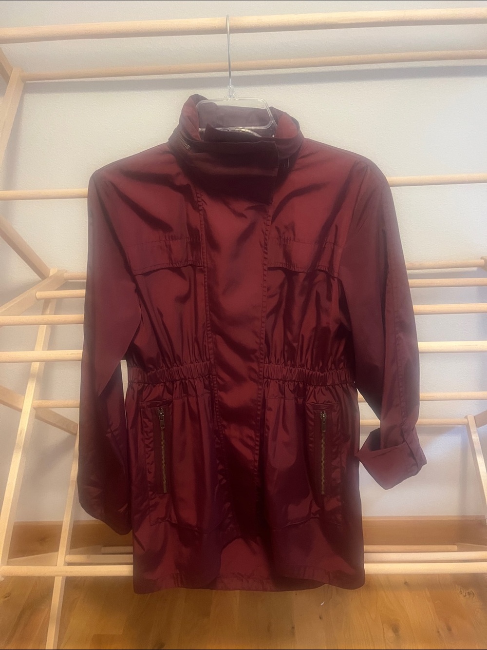 Ali Ro Burgundy Satin-Style Utility Jacket